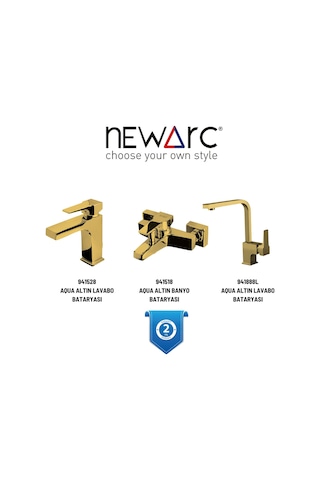 Newarc Aqua Altın Lavabo-banyo-eviye Bataryası 3'lü Set 941528-941518-941888l Altın
