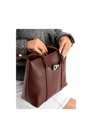 Markasız Ucuz Soylu Çanta Ayıcıklı Bordo Kadın Omuz Ve Kol Çantası 25x34 Cm Bordo