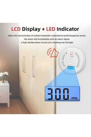 Springsun 2 Adet Taşınabilir Karbon Monoksit Alarmı - 0-999ppm Elektrokimyasal Sensörlü, Lcd Gösterge, 85db Sesli Işık Alarmı, Ev İçin Kömür Odası Gaz Koruyucu Pil Dahil Değil