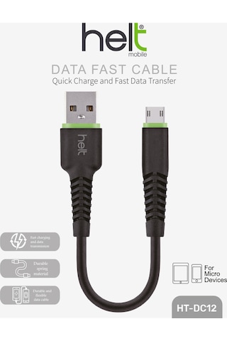 Helt Ht-dc12 Plastik 20 Cm Usb Şarj Ve Data Kablosu Siyah