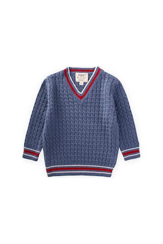 Cigit Saç Örgü V Yaka Kazak 2-9 Yaş İndigo Mavi İndigo Mavi