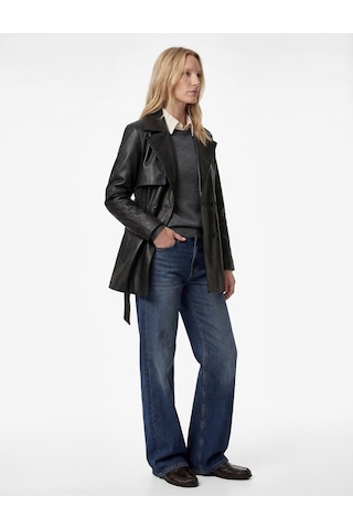 Koton Cepli Kemer Detaylı Uzun Kollu Suni Deri Trençkot Siyah 6wak00423ew