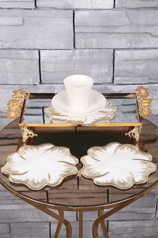 Hawaii Gold Linen Keten Kumaş 6'lı Kahve Yanı Kokteyl Sunum