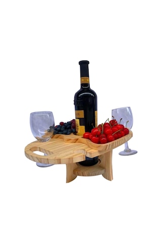 Açık Piknik Masası Ahşap Katlanabilir Şarap Rafı Ahşap Rengi