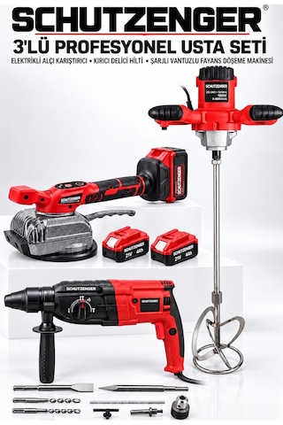 3 Lü Fayans Usta Seti Şajlı Fayans Tutma Döşeme Makinesi-elektrikli Alçı Boya Karıştırıcı-kırıcı Deliçi Hilti Kırmızı Sp