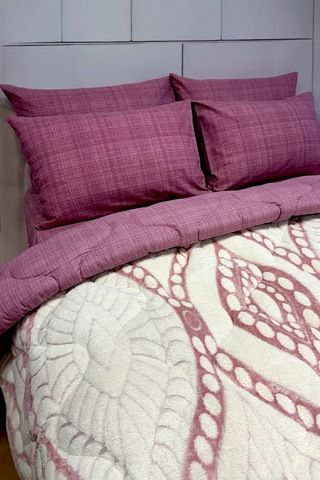 Alla Turca Desenli Jakarlı Wellsoft Uyku Seti-özel Çanta Hediyeli-düz Çarşaflı 2 Yastık Kılıflı, Pembe/gül Kurusu Gül Kurusu