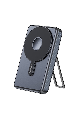 Recci Rpb-w23 15w 10000mah Pd 20w Standlı Type-c Ve Lightning Kablolu Magsafe Powerbank Siyah