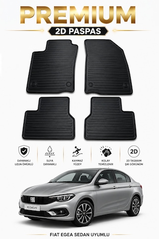Fiat Egea Sedan 2d Kauçuk Oto Paspas 4 Parça Araca Özel Kaymaz Kolay Temizlenir Siyah