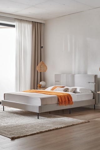 Puffy Baseup Başlıklı Karyola - Taş, 120x200 Cm