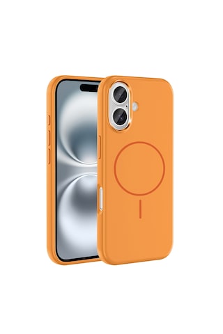 Apple Uyumlu iPhone 16 Kılıf M-safe Şarj Özellikli Metal Kamera Çerçeveli Zore Edi Silikon Kapak Turuncu Apple Uyumlu iPhone 16 Kılıf M-safe Şarj Özellikli Metal Kamera Çerçeveli Zore Edi Silikon Kapak Turuncu