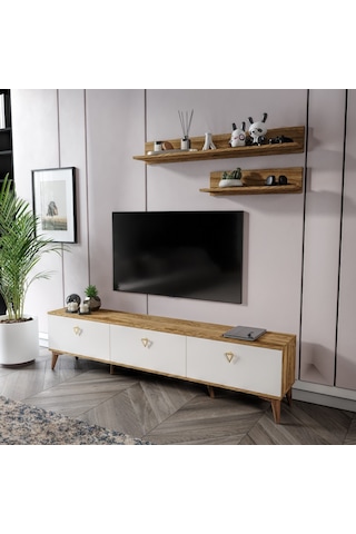 Simple Modern 180 Cm Smp18033 Tv Ünitesi 2 Raflı Eekru Ceviz Ceviz - Ekru