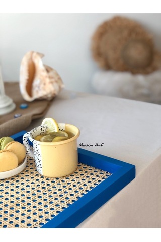 Rattan Hazeran Kare Tepsi Alaçatı Mavisi %100 Doğal Hazeran M028