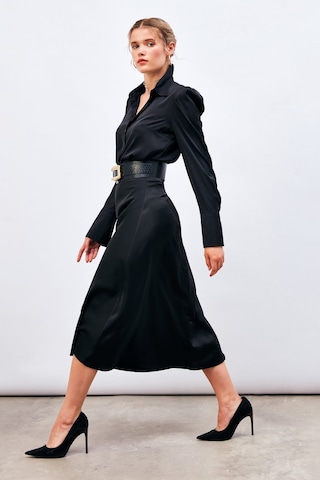 Sateen Midi Boy Saten Etek - Siyah