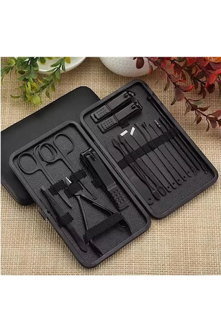 Sunup Sn-27099 Siyah Paslanmaz Çelik 18in1 Profesyonel Manikür Tırnak Bakım Seti