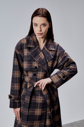 Elora Lacivert Ekose Detaylı Premium Oversize Trençkot 46650 Lacivert-haki