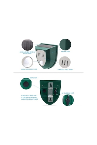 Besthome1 Yeşil N911m Modeli, Güneş Enerjili Uyarı, 129db Ses Işıklı, 5-8m Hareket Algılama, Ip55 Su Geçirmez, 4 Vitesli
