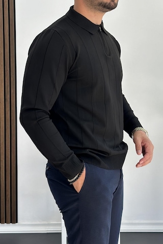 Erkek Yarım Fermuarlı Polo Yaka Mevsimlik Kazak Siyah Edw195 Siyah