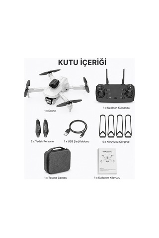 4k Kameralı Katlanabilir Drone, 6 Eksen Jiroskop, Yükseklik Sabitleme, Optik Akış, 360 Takla Modu, Taşıma Çantalı , Tek Tuşla Geri Dönüş Özellikli Beyaz - 889590495