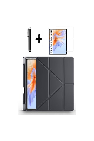 Honor Pad V9 11.5 Inç Uyumlu Kılıf Kalem Bölmeli Standlı Kılıf + Ekran Koruyucu + Kalem 3'lü Set Kapaklı Kılıf