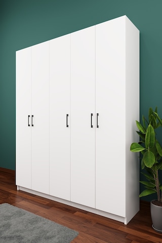 Asra Trend Vestiyer & Portmanto V-09 %100 MDF 5 Kapaklı Geniş Ayakkabılık Beyaz