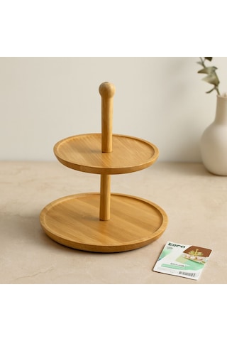 Yuvarlak 2 Katlı Ahşap Bambu Servis Sunumluğu 20/25 Cm Çok Renkli