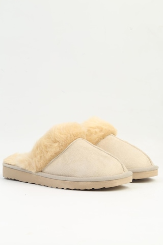 Pierre Cardin Pc-54392 - Kadın Siyah İçi Tüylü Terlik Krem
