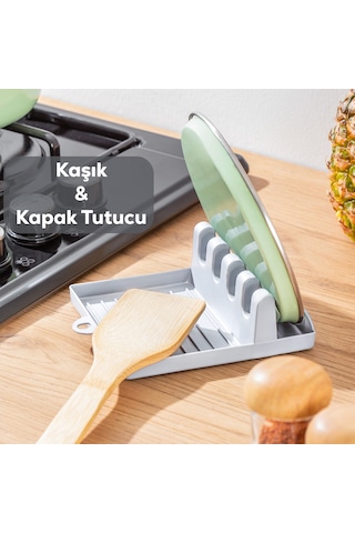 Porsima Org-85-1 Kaşık Ve Kapak Tutucu Kaşık Kepçe Altlığı Gri