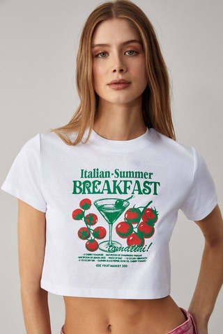 GRIMELANGE Belveth Kadın Bisiklet Yaka Oversize Beyaz T-shirt Beyaz