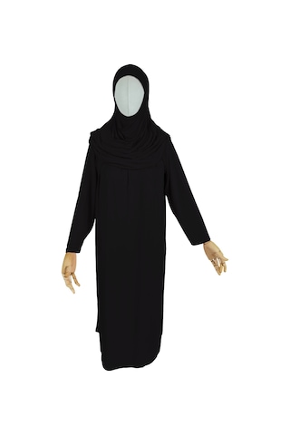 Pratik Tek Parça Organik Kız Çocuk Namaz Elbisesi Siyah