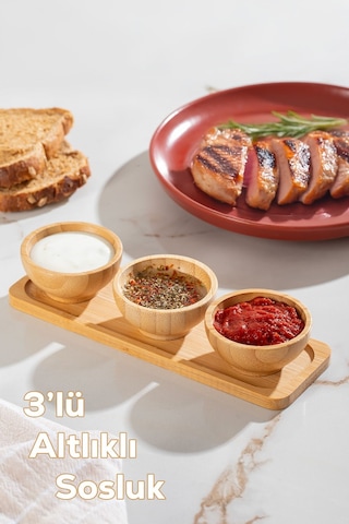 Porsima 2078 3lü Ahşap Bambu Standlı Kase Çerezlik