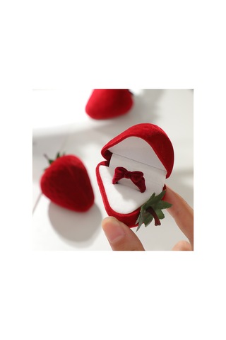 Padalink Kiraz Şekilli Sevgi Hediyesi Gümüşlük Kutusu - İçerisinde Yüzük Yok - Evlilik/valentine İçin - Kolay Açılabilir - Gümüşleri Korumak İçin Yumuşak İç - 5x4.5cm Kırmızı