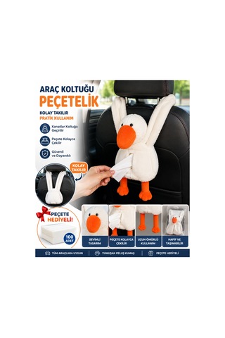 Araç Koltuğu Leylek Peçetelik Peluş Koltuk Arkası Peçete Tutucu Peçete