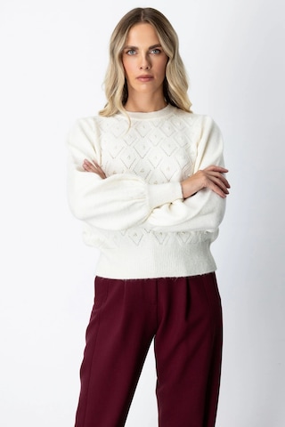 On Fashion Kadın İncili Baklava Desenli Ekru Kazak 63316 Ekru