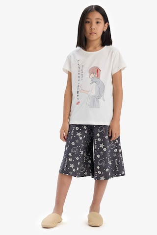 DeFacto Kız Çocuk Pijama Takımı Baskılı Kısa Kollu Üst Kapri Alt E2227A825SMER85 Ekru