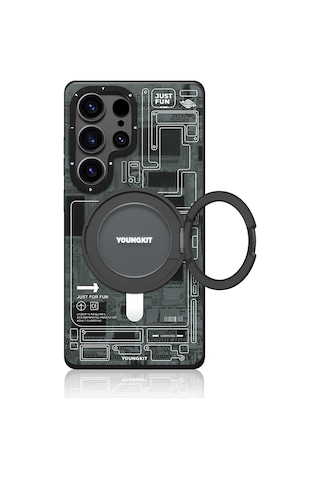 Galaxy Uyumlu S25 Ultra Kılıf Magsafe Şarj Özellikli Youngkit 360 Standlı Technology Serisi Kapak Gri