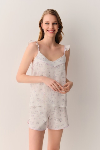 Suwen Butterfly Pamuklu Atlet Şort Pijama Takımı Sh26602667338 Ekru