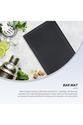 Xurunkeji 3 Paket Siyah Bar Matı Dökülme Matı Cam Kurutma Matı Kokteyl Karıştırma Servis Matı Tezgah Üstü İçin 12 İnç U X 6 İnç G Siyah