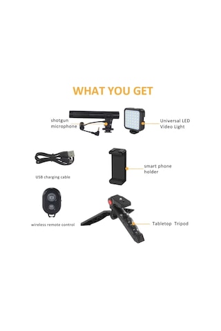 Ay-49 Video Making Kit Kumandalı Mikrofon Led Işık Mini Tripod Için Telefon Vlog Video Kayıt Senalstore