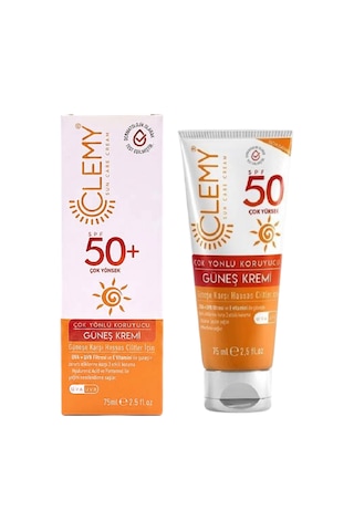 Clemy Çok Yönlü Koruyucu Güneş Kremi Güneşe Karşı Hassas Ciltler İçin Spf50+ 75 Ml