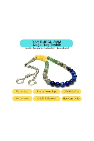 Sertifikalı Yay Burcu 8mm 33lük Doğal Taş Tesbih