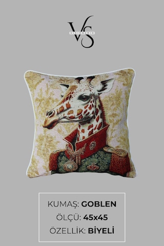 Kırlent Kılıfı Goblen Dokuma Kumaş - 45x45cm Çift Taraflı Biyeli Dekoratif Kırlent Kılıfı - Vs-346 Çok Renkli
