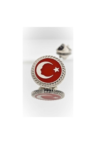 Yörük Tasarım Türk Bayrağı Atatürk Siluetli Gümüş Mineli Yaka Rozeti Gümüş