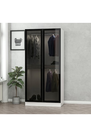 Minar Kale 2 Cam Kapaklı Dolap - Beyaz/siyah 210cm