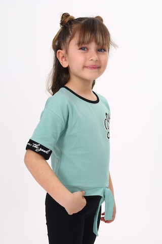 Toontoy Kids Toontoy Kız Çocuk Önü Bağlama Detaylı Baskılı Tişört Yeşil