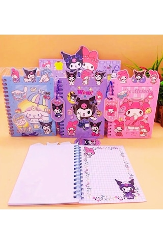 Kuromi My Melodi Cinnamoroll Sticker Defter 16 Sayfa Sticker 8 Sayfa Not Defteri Anahtarlık Hediyeli Çok Renkli