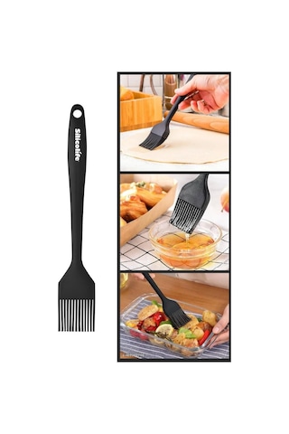 Silicolife Yumurta Fırçası, Isıya Dayanıklı Yanmaz Yapışmaz Tek Parça Silikon Fırça 21cm Siyah