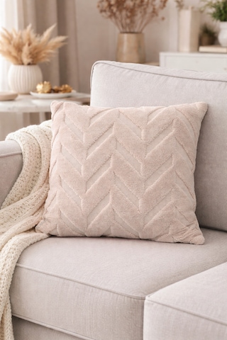 Peluş Dekoratif Kırlent Kılıfı İskandinav Zigzag-balıksırtı 4 Lü Set 42x42 Cm Vizon - Bej