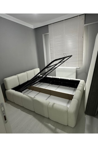 Most Oktagon Bazalı Karyola 180x200 Beyaz Bukle Kumaş İşbir Kuştüyü Sünger