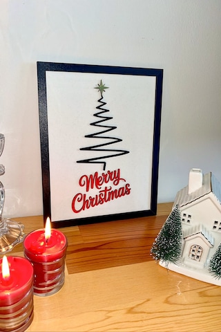 Merry Christmas Yazılı 3d Yılbaşı Tablosu 2 Katmanlı Ahşap Mdf