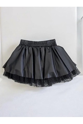 Kız Çocuk Beli Lastikli Tüllü Etek-14481 Siyah